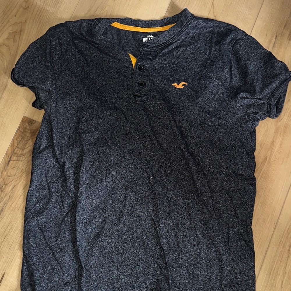 Hollister Men's Dark Gray Shirt with Orange Logo